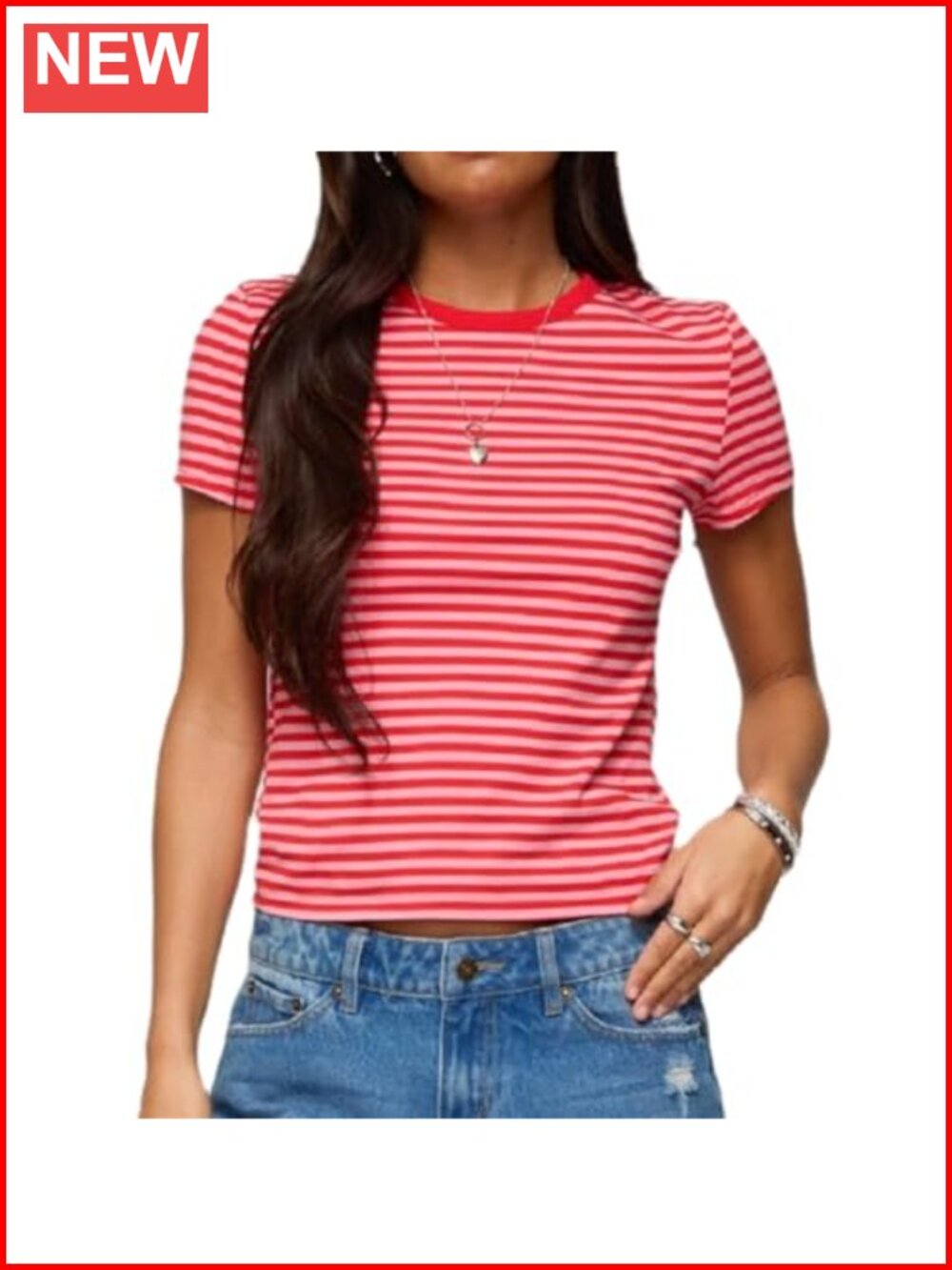 Striped Baby Tee Short Sleeve Slim Fit Crew Neck Crop Top Y2k